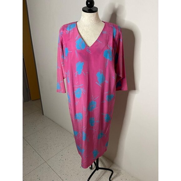 Secrets Vintage Womens Midi Shift Dress Size Large Pink Blue V-Neck Pullover - Picture 12 of 13